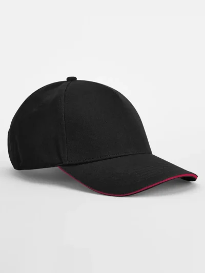 EarthAware® Classic Organic Cotton 5 Panel Cap - Sandwich Peak - black/classic red, UNICA