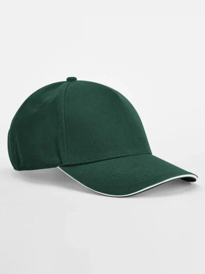 EarthAware® Classic Organic Cotton 5 Panel Cap - Sandwich Peak - bottle green/white, UNICA