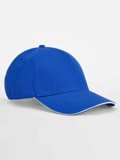 EarthAware® Classic Organic Cotton 5 Panel Cap - Sandwich Peak - bright royal/white, UNICA