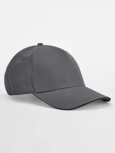 EarthAware® Classic Organic Cotton 5 Panel Cap - Sandwich Peak - graphite grey/black, UNICA