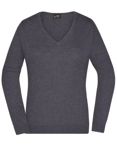 Ladies' V-Neck Pullover - anthracite-melange, L