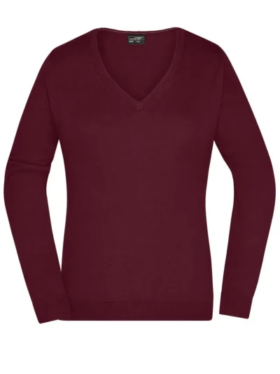 Ladies' V-Neck Pullover - bordeaux, S