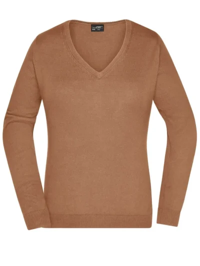 Ladies' V-Neck Pullover - camel, L