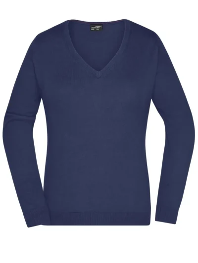 Ladies' V-Neck Pullover - navy, XXL