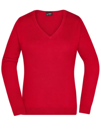 Ladies' V-Neck Pullover - red, S