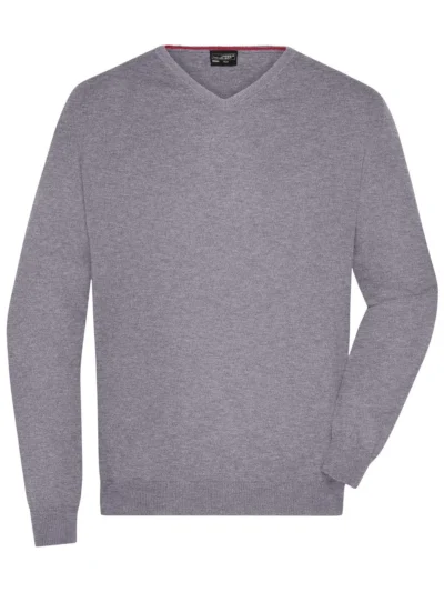 Men's V-Neck Pullover - grey heather, M