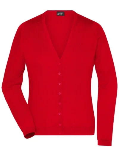Ladies' V-Neck Cardigan - red, XL