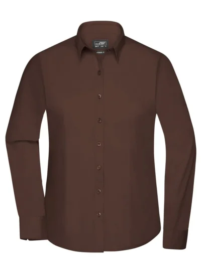 Ladies' Shirt Longsleeve Poplin - brown, 3XL