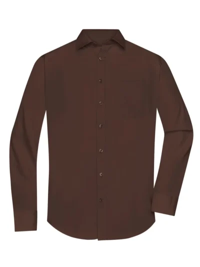 Men's Shirt Longsleeve Poplin - brown, XXL