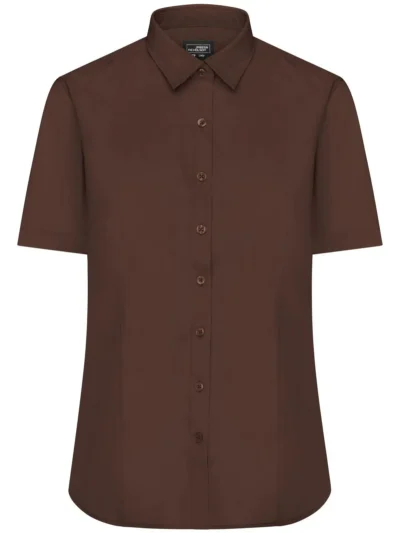 Ladies' Shirt Shortsleeve Poplin - brown, XXL