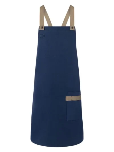 Bib Apron With Crossed Ribbons - Steel Blue, UNICA
