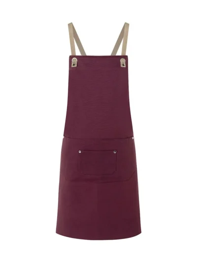 Bib Apron With Crossed Ribbons And Big Pocket - aubergine, UNICA