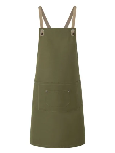 Bib Apron With Crossed Ribbons And Big Pocket - moss green, UNICA