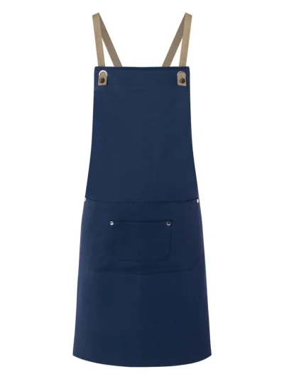 Bib Apron With Crossed Ribbons And Big Pocket - Steel Blue, UNICA