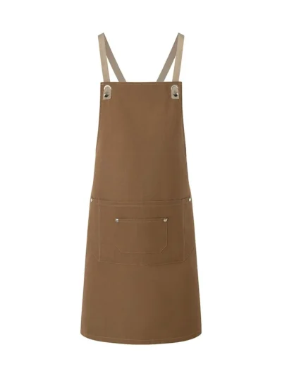 Bib Apron With Crossed Ribbons And Big Pocket - Cinnamon, UNICA