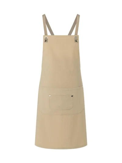 Bib Apron With Crossed Ribbons And Big Pocket - Pebble Beige, UNICA