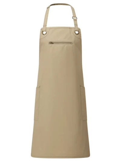 'Barley' Contrast Stitch Sustainable Bib Apron - khaki/brown, UNICA