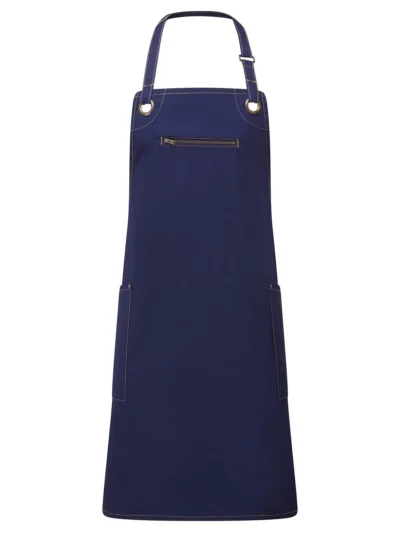 'Barley' Contrast Stitch Sustainable Bib Apron - navy/camel, UNICA