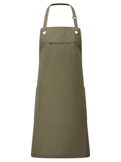 'Barley' Contrast Stitch Sustainable Bib Apron - olive/chestnut, UNICA