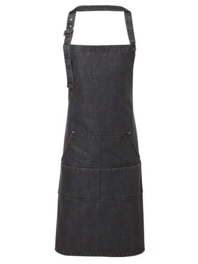 Jeans Stitch Denim Bib Apron - black denim, UNICA