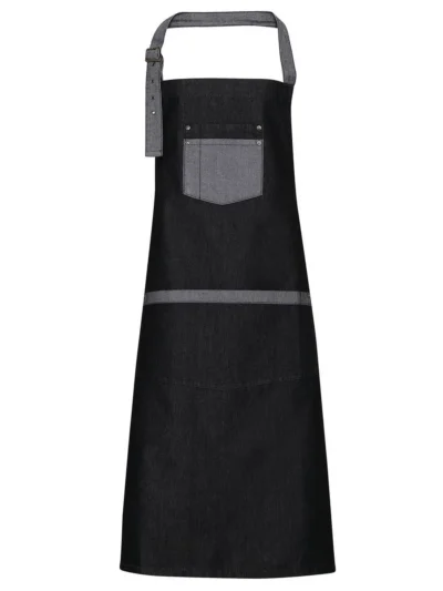 Domain Contrast Denim Bib Apron - black denim, UNICA