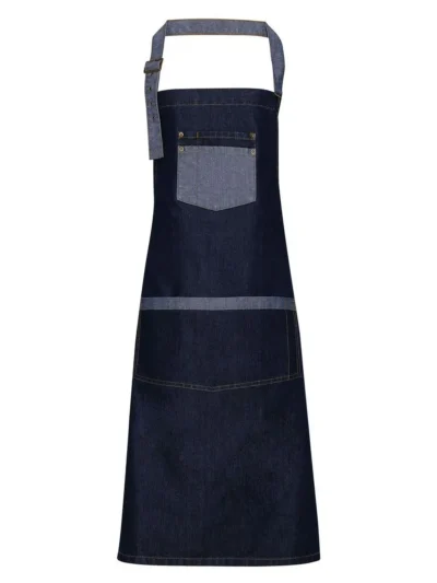 Domain Contrast Denim Bib Apron - indigo denim, UNICA