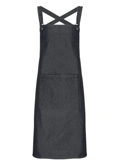 Cross Back "Barista" Bib Apron - black denim, UNICA