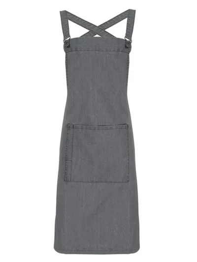 Cross Back "Barista" Bib Apron - grey denim, UNICA
