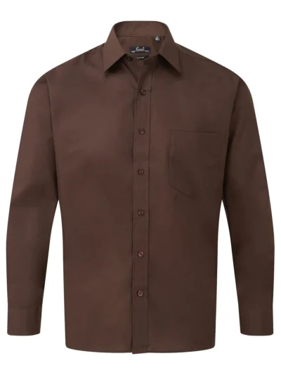 Men's Long Sleeve Poplin Shirt - brown, L