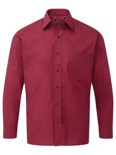 Men's Long Sleeve Poplin Shirt - burgundy, 3XL