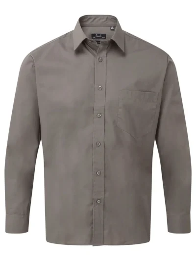 Men's Long Sleeve Poplin Shirt - dark grey, 5XL