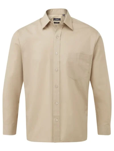 Men's Long Sleeve Poplin Shirt - khaki, XL