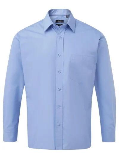 Men's Long Sleeve Poplin Shirt - mid blue, 5XL