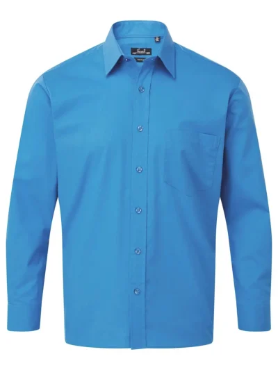 Men's Long Sleeve Poplin Shirt - sapphire, 3XL