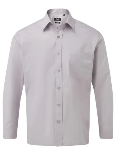 Men's Long Sleeve Poplin Shirt - silver, 3XL