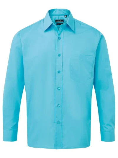 Men's Long Sleeve Poplin Shirt - turquoise, 6XL