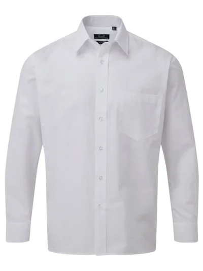 Men's Long Sleeve Poplin Shirt - white, 3XL