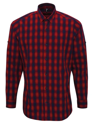 Men's LSL 'Mulligan' Check Cotton Bar Shirt - red/navy, 3XL