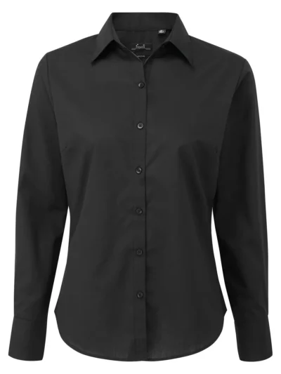 Poplin Long Sleeve Blouse - black, 5XL