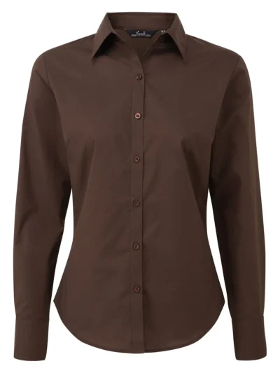 Poplin Long Sleeve Blouse - brown, XL