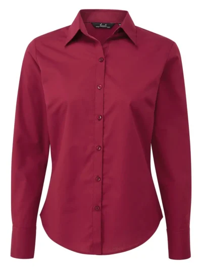 Poplin Long Sleeve Blouse - burgundy, L