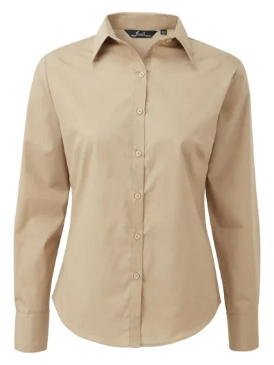 Poplin Long Sleeve Blouse - khaki, S