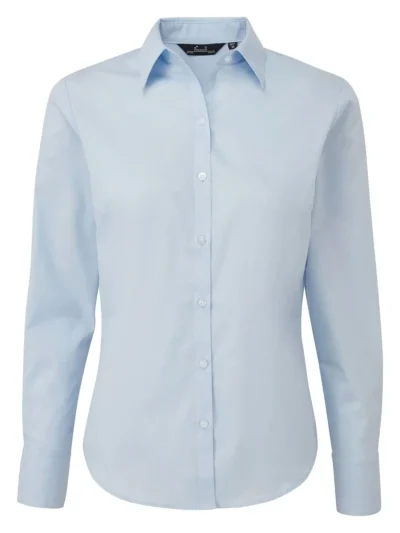 Poplin Long Sleeve Blouse - light blue, 6XL