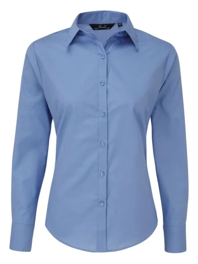 Poplin Long Sleeve Blouse - mid blue, 5XL