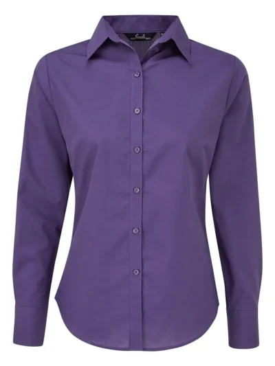Poplin Long Sleeve Blouse - purple, 5XL