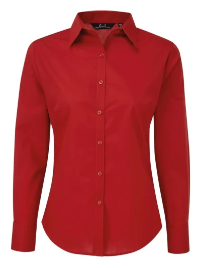 Poplin Long Sleeve Blouse - red, S