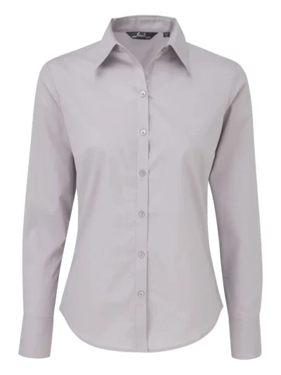 Poplin Long Sleeve Blouse - silver, XS