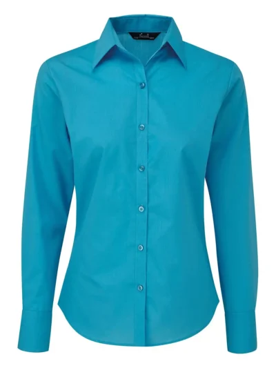 Poplin Long Sleeve Blouse - turquoise, L
