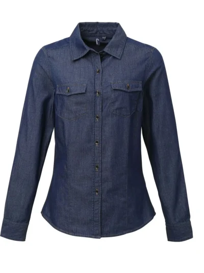 Ladies'' Jeans Stitch Denim Shirt - indigo denim, 3XL