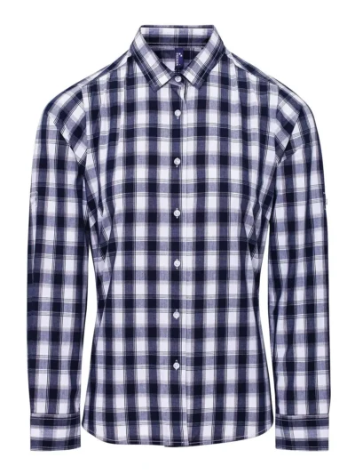 Ladies' LSL 'Mulligan' Check Cotton Bar Shirt t - white-navy, XS